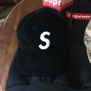 Supreme Black Corduroy S Logo 6 Cap